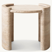 Table d'appoint en marbre blanc Dream Home, plateau rond, pieds courbes en forme de C, veine grise, pierre naturelle, meuble de chevet pour chambre à coucher