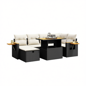 Ensemble de canapés de jardin en rotin noir avec structure en acier thermolaqué et meubles d'extérieur en bois d'acacia pour usage extérieur - Product Image 1
