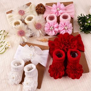 Accessoires pour <span class=keywords><strong>cheveux</strong></span> en fleurs doux et très élastiques, bandeaux turban avec chaussettes, ensemble cadeau pour bébé - Product Image 1