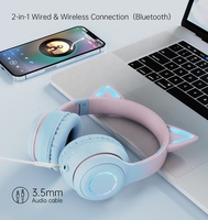 Venta caliente BT029C Blue tooth auriculares inalámbricos Lindo gato oreja electrónica deportes juego auriculares LED cambio de color auriculares