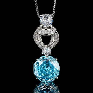 Wholesale Eco-friendly Copper 12mm Sea Blue Cubic Zirconia Necklace <b>Earrings</b> Ring <b>Set</b> Exquisite Jewelry <b>Sets</b> for Women - Product Image 5