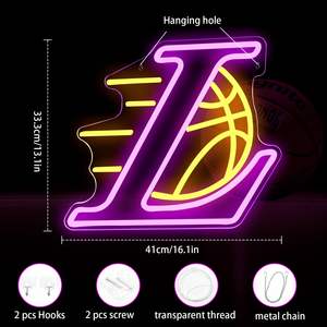 Enseigne néon LED avec logo de l'équipe sportive des Lakers, 13 pouces, pour décoration sportive de cave de basket-ball, chambre, bar, club, chambre d'adolescents, IP67, intensité réglable, 5V - Product Image 3