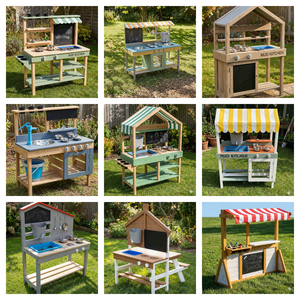 Cuisine de jardin en bois écologique pour enfants avec double évier, robinet, centre d'activités extérieur et <span class=keywords><strong>tableau</strong></span> noir avec jardinières - Product Image 6