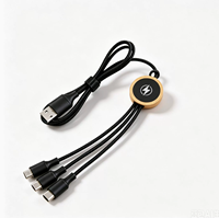 Kabel USB 3-in-1 Anyaman Nilon LED Glow dari Kayu Bambu Ramah Lingkungan Grosir, Pengisian Cepat 1 ke 3, LOGO Kustom, Hadiah Pameran
