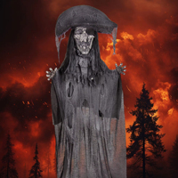 AROMA 78'' Pirate suspendu d'Halloween avec yeux clignotants et musique, accessoires de décoration terrifiants pour fête de maison hantée