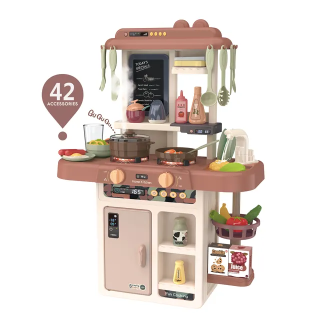 Çocuk mutfak oyuncak simülasyon mutfak oyuncak sprey su yemek takımı oyna Pretend mutfak yemek masası seti çocuk hediye