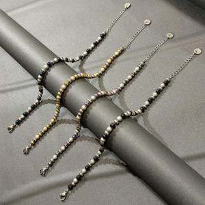 Su Geçirmez Klasik Paslanmaz Çelik Takı Unisex Yüksek Kaliteli Şık Kum Topu Parlak Boncuklu Karışık Renkli Esnek Bileklik - Product Image 2