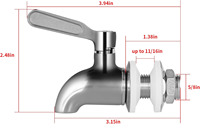 Robinet de remplacement Tmok 16 mm en acier inoxydable 304 argenté pour distributeur d'eau chaude et froide, bière, vin, jus, seau