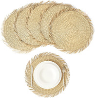 Lot de 6 sets de table ronds surdimensionnés en jonc de mer, tapis de table classiques tressés écologiques, dessous de verre résistants à la chaleur pour restaurants et hôtels