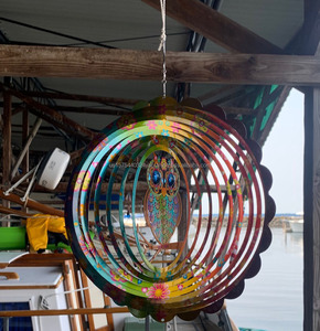 OEM Owl Wind Spinner Mandala 12 pouces en acier inoxydable découpé au laser 3D, sculpture géométrique suspendue en métal, décoration d'art de jardin - Product Image 5