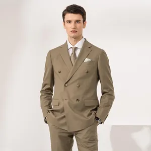 High Quality custom Double Row Buttons khaki Men's Suits Business Casual Suits Slim Fit men's dress Suit sets
