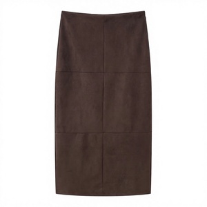 Falda Midi Americana Vintage Minimalista de Gamuza Caqui para Mujer, Cintura Natural, Botones, Corte en A, Ajuste Recto, Abertura Trasera, Estilo Casual Chic - Product Image 3