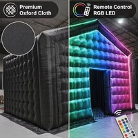 Cabine Photo Gonflable Géante Portable Étanche et Durable avec Éclairage LED RGB Noir, Installation Facile, Tente Mobile pour Boîte de Nuit en Forme de Cube