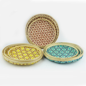 Plateau de service en bambou tressé motif ajouré Mountain Hermit's Record, panier à fruits, plateau à collations, artisanat décoratif pour la maison - Product Image 3