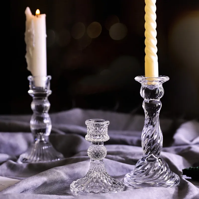 Nordic Clear Glass Candle Stick For Home Luxury Romantic Candleholder Decoration For Table