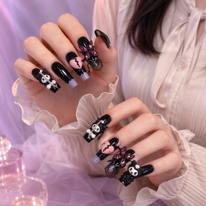 Uñas Postizas de Resina Personalizadas, Hechas a Mano, con Personajes de Dibujos Animados, Cadena de Diamantes de Imitación, Sin Pegamento, Set de Manicura para Mujer - Product Image 5