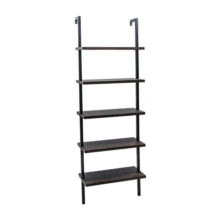 Industrial Metal Frame Open Wall Mount Ladder Bookshelf Contemporary Bookcase 5 Tier Wall Mounted Bookshelf for Living room