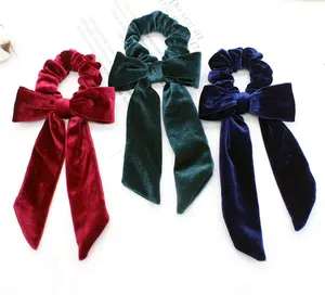 Okay Wholesale 6 colors elastic velvet hair scrunchies bands with velvet bows ties bowknot