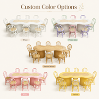 Table de fête pour enfants en rotin naturel, forme cacahuète, 8 places, intérieur/extérieur, blanc pastel, mobilier pour événements d'enfants, pour salle de jeux