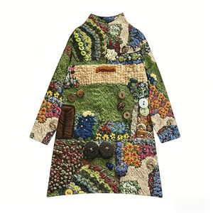 Abito a Collo Alto in Maglia per Donna, Maniche Lunghe con Ricami Floreali, Vestito a Linea A Comodo per Tutte le Stagioni, Uso Quotidiano Casual - Product Image 5