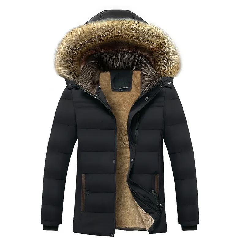 Hood fur collar jacket coat man autumn fashion Casual Parka man winter new warm fleece thick man waterproof