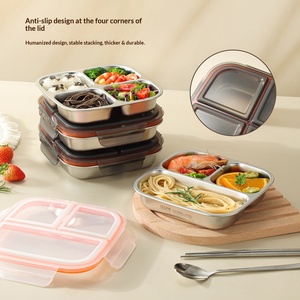 Contenedor de Aperitivos Dividido de Acero Inoxidable 304 con Tapa Hermética, Lonchera Bento de 3 o 4 Compartimentos para Niños y Adultos, Preparación de Comidas - Product Image 1