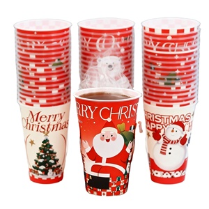 Ready to Ship IML Christmas <b>Plastic</b> <b>Cups</b> 16oz 24oz Injection PP Milk Tea <b>Cups</b> 500ml 700ml 5 Mixed Patterns Holiday Juice <b>Cups</b> - Product Image 1