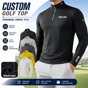 Sweat-shirt de golf pour homme, noir, manches longues, demi-zip, séchage rapide, avec logo personnalisé sur le devant, coupe classique, toutes saisons - Product Image 3