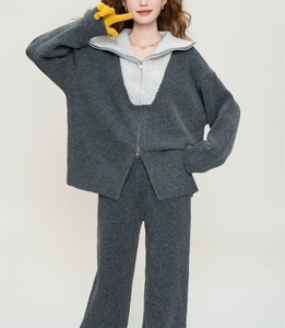 Conjunto de Suéter Casual de Otoño para Mujer, Chaqueta de Lana Transpirable con Capucha de Piel de Zorro, Pantalones Largos de Secado Rápido, Estilo Cálido de Otoño - Product Image 4
