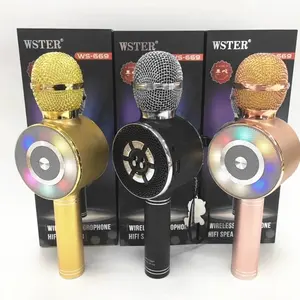 WSTER Hỗ Trợ USB TF CARD FM RADIO Với Disco Ánh Sáng Không Dây Karaoke Microphone Với Loa