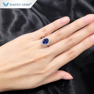 Tianyu Gems 7x9mm Oval Sapphire Gemstone & moissanite Diamond Pt950 Anillo de platino para regalo - Product Image 5