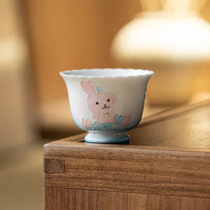 Cute Bunny Ceramic Teacup Hand Painted Porcelain Round For Kung Fu <b>Tea</b> <b>Set</b> Afternoon <b>Tea</b> Use - Product Image 1