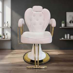 Chaise de barbier en cuir synthétique plaqué or, pivotante à 360 degrés, inclinable, réglable en hauteur, écologique, pour salon de coiffure - Product Image 1
