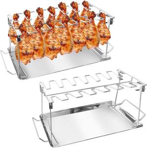 حامل مضرب دجاج لملحقات الشواية 12 فتحة رف جناح دجاج رف أرجل دجاج للشواية مع صينية تقطير - Product Image 3