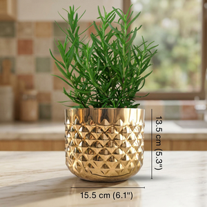 Vase de table moderne finition or, design géométrique, fait main, diamètre 15,5 cm, hauteur 13,5 cm, bol décoratif - Product Image 5