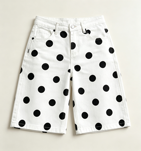Shorts <span class=keywords><strong>Bermuda</strong></span> en <span class=keywords><strong>jean</strong></span> blanc décontracté Y2K vintage pour <span class=keywords><strong>femme</strong></span>, imprimé pois, coupe droite, longueur genou - Product Image 6