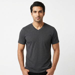 T-shirt décontracté 100% coton pour homme, noir, col rond, col en V, imprimé numérique épais, taille S-4XL - Product Image 1