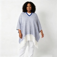 Odm Oem Cape-manteau en tricot jacquard rayé multicolore simple et rétro à grand col en V pour femme