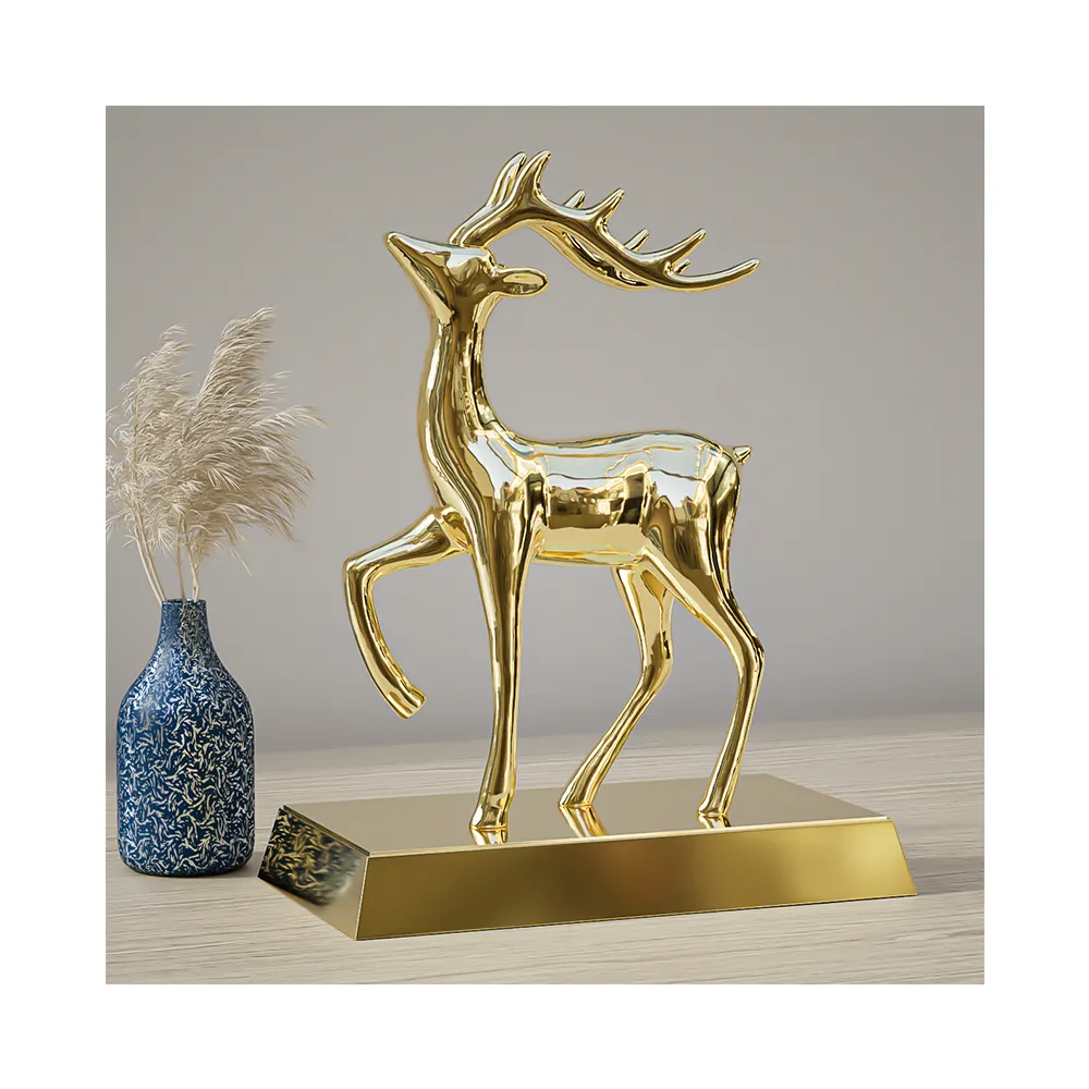 Custom Christmas Decor 3D Deer Metal Crafts Modern Luxury Creative Office Home Decor Metal Zinc Alloy Deer Ornament Crafts