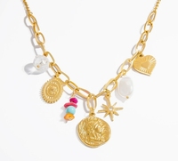 Collier avec pendentif en acier inoxydable pour l'industrie lourde, plaqué or 18 carats, en forme de soleil, avec breloque cœur et perle d'imitation