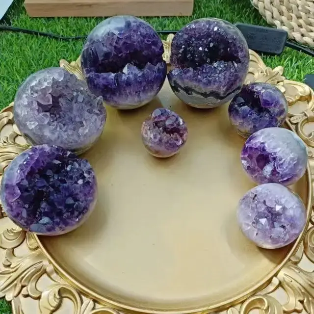 Wholesale Natural Crystal Amethyst Geode Sphere Hand Craved Crystals Ball For Home Decoration