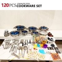Ensemble de Batterie de Cuisine 120 Pièces en Acier Inoxydable avec Outils et Ustensiles