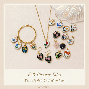Folk Blossom Tales | 18K PVD Gold Plated Stainless Steel Hand Painted Flower Charm Pendant for Jewelry Making Waterproof Durable - Product Image 4