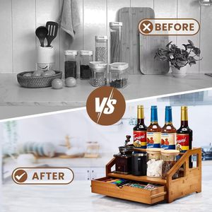 Wooden multi-layer <b>storage</b> <b>box</b>, bar counter coffee syrup <b>storage</b> <b>box</b>, beer and beverage rack, <b>drawer</b>-style tea bag <b>storage</b> rack - Product Image 1