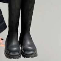Bottes leggings pour femmes, nouvelle mode, imperméables, talon plat, fibre élastique, semelle épaisse, au-dessus du genou, style automne