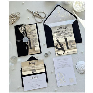 Invitaciones acrílicas con espejo plateado elegante <span class=keywords><strong>de</strong></span> lujo con sobres <span class=keywords><strong>de</strong></span> <span class=keywords><strong>boda</strong></span> negros, Invitaciones <span class=keywords><strong>De</strong></span> <span class=keywords><strong>Boda</strong></span> - Product Image 1