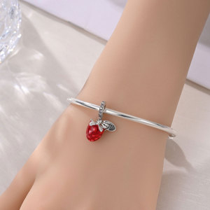 Breloques en forme d'avocat, fraise, cerise, citron, en cuivre plaqué argent, avec émail et zirconiums cubiques, pour bracelet DIY, cadeau - Product Image 4