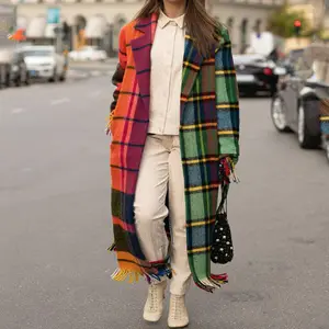 Wholesale Fashion Printed Plaid Color Women'S Cardigan Long Coat Turtleneck Warm Coat Long Coats Jacket Colorful 2021