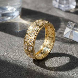 Bague large en argent sterling S925 avec moissanite, incrustation pavée complète, ajustement confortable, unisexe, alliance de mariage, bijoux fins, cadeau pour femme - Product Image 4