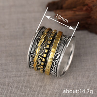 Kadınlar için Vintage Çiçek Desenli Döner Yüzük, 18mm, İki Renkli Altın Kaplama Gümüş Alaşımlı Geniş Bant